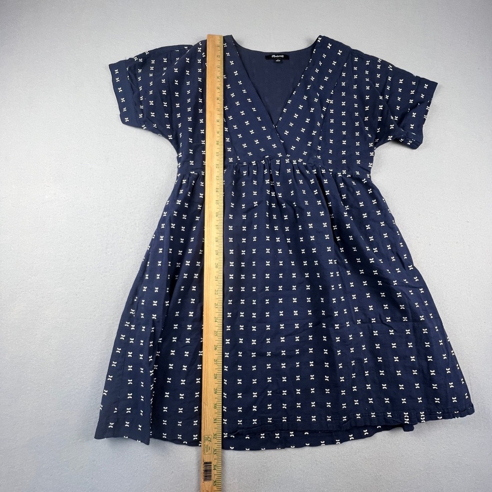 Madewell Mini Dress Womens Small Navy Blue Embroidered Bow Dobby V-Neck Boho - Picture 7 of 14